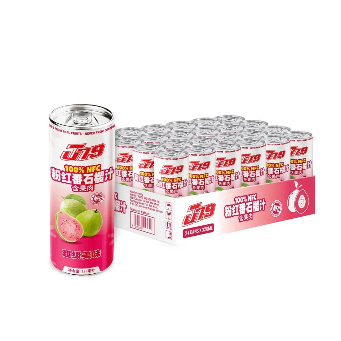 J79 100% NFC Guava Juice Box of 24 320ml Cans — original product packaging
