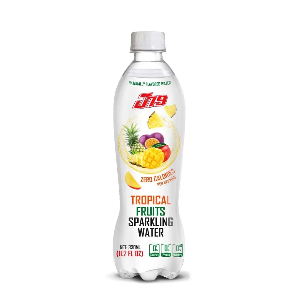 330ml Tropical Fruits Pineapple Mango Passion fruit Pemogranate Apple Sparkling water Zero Calories J79 — original product packaging
