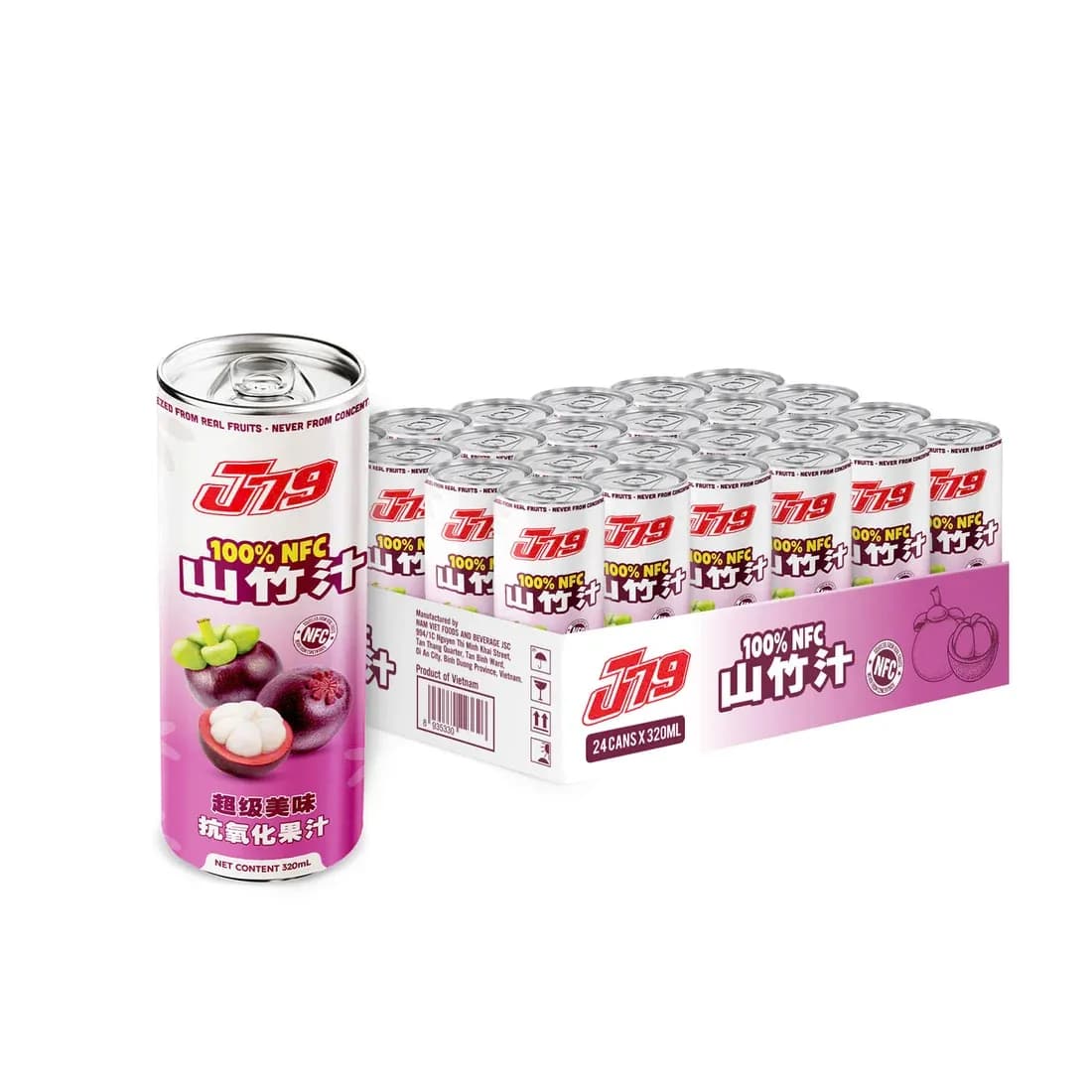 J79 100% NFC Mangosteen Juice Box of 24 320ml Cans — original product packaging
