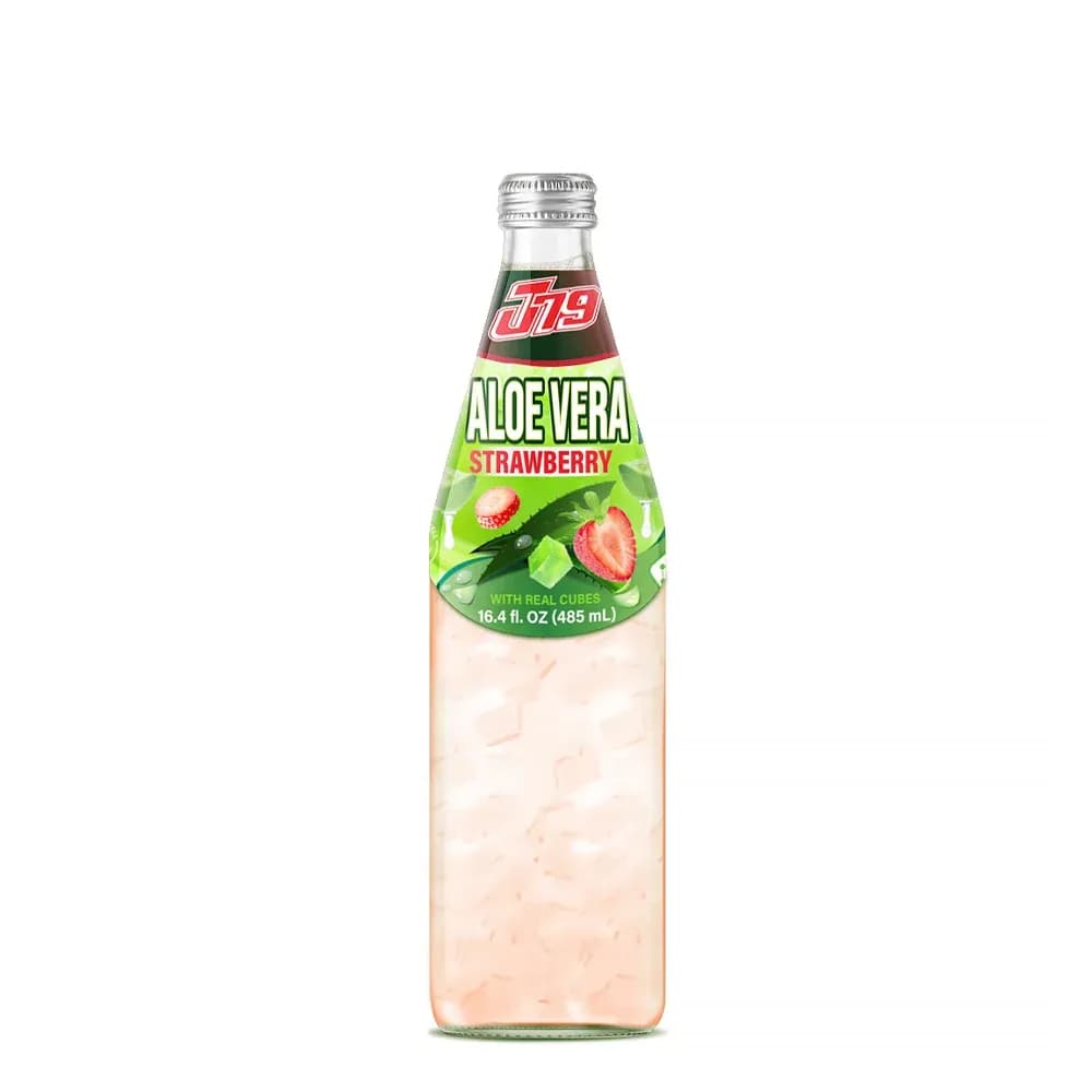 485ml J79 Aloe Vera Drink with Strawberry juice Real Cubes — original product packaging