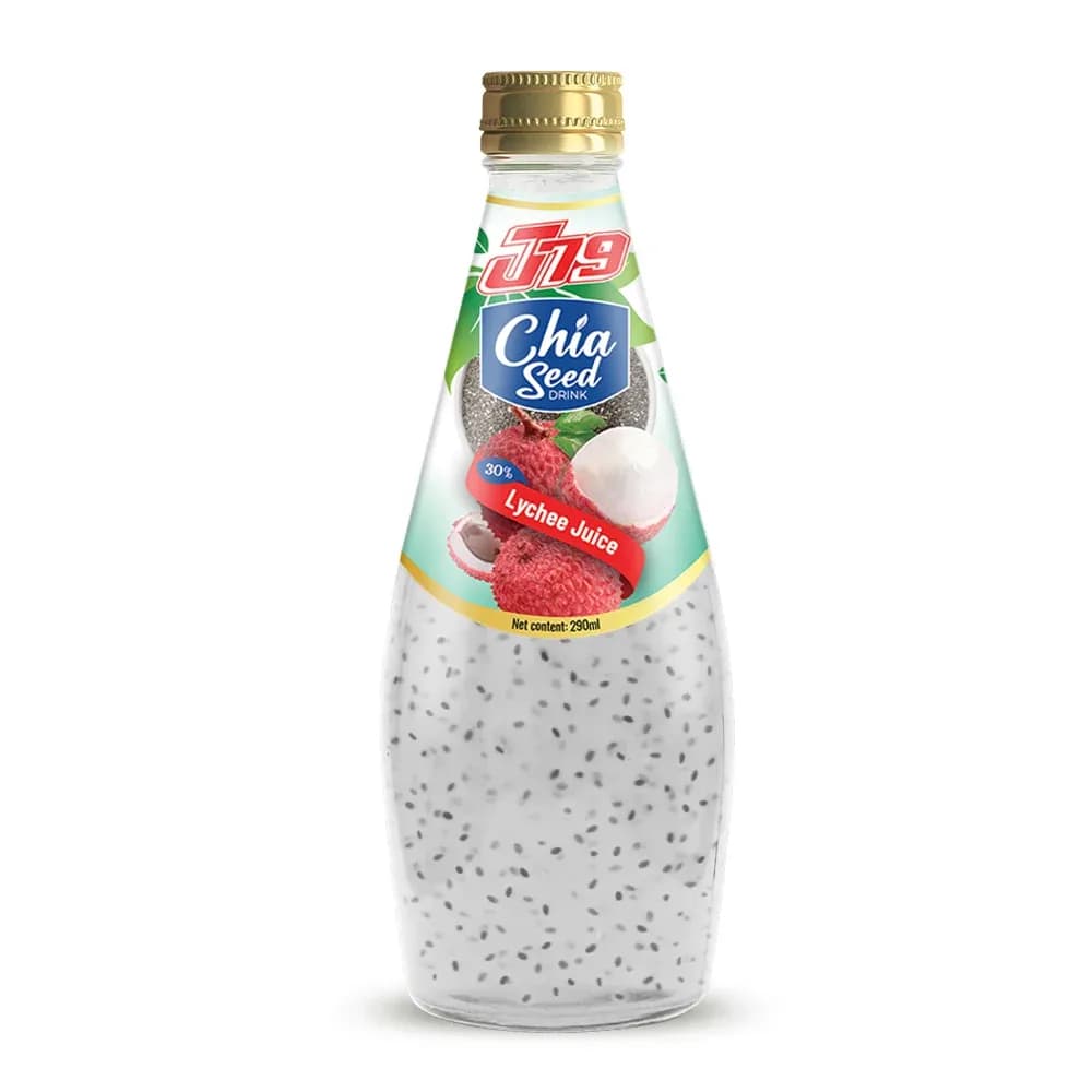 290ml Chia seed drink with Lychee juice 30 Juice J79 — original product packaging