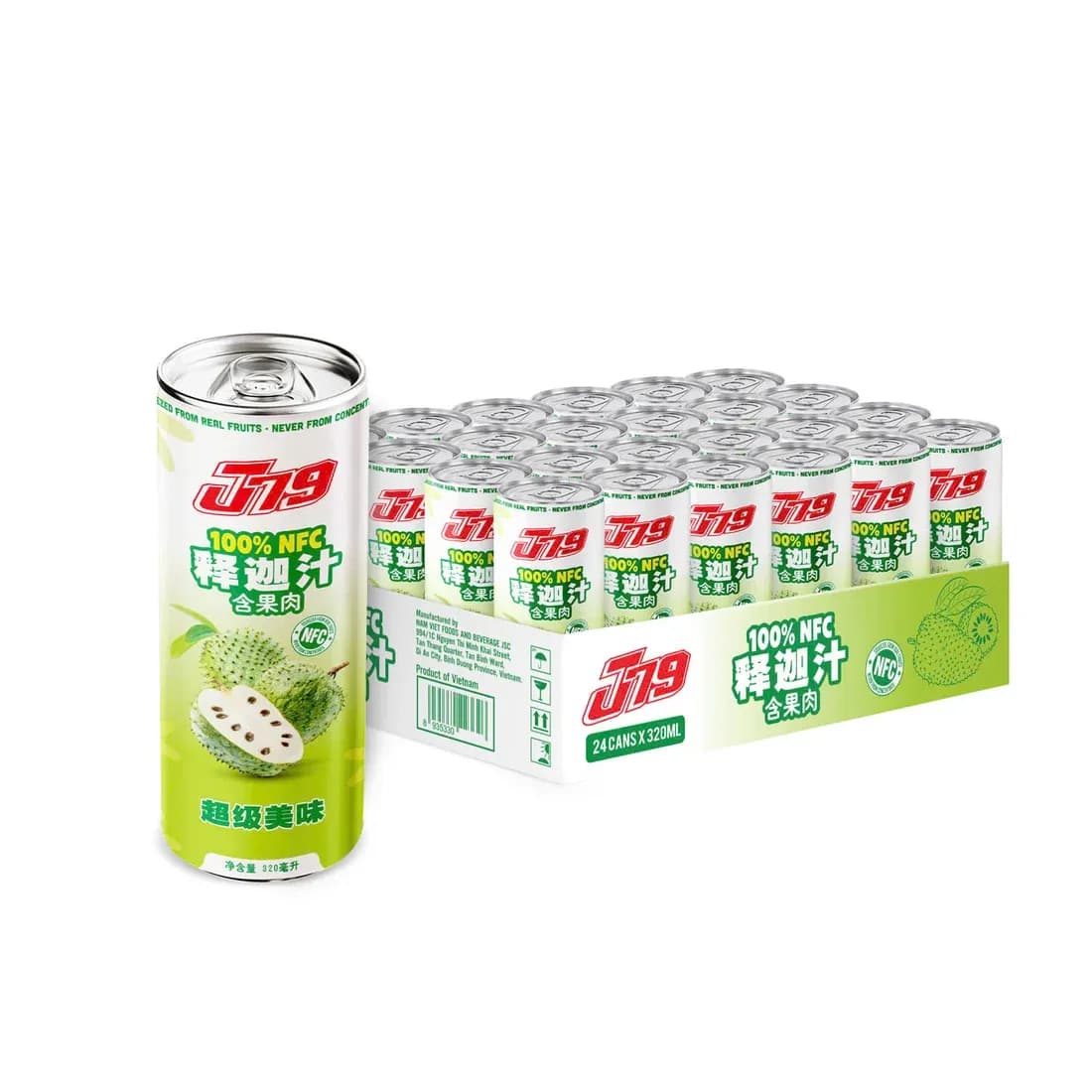 J79 100% NFC Soursop Juice Box of 24 320ml Cans — original product packaging
